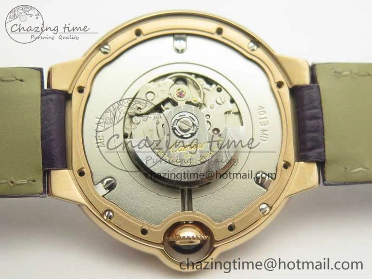 Unisex Ballon Bleu 36mm RG V6F 1:1 Best Edition Pink MOP Dial Crystal Bezel on Leather Strap SEIKO NH05A 10703