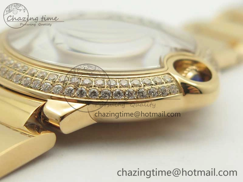 HighQuality Ballon Bleu 36mm RG V6F 1:1 Best Edition Pink MOP Dial Crystal Bezel on RG Bracelet SEIKO NH05A 10704