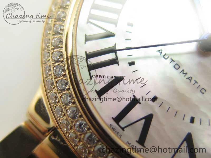 HighQuality Ballon Bleu 36mm RG V6F 1:1 Best Edition Pink MOP Dial Crystal Bezel on RG Bracelet SEIKO NH05A 10704