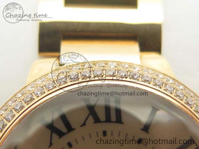 HighQuality Ballon Bleu 36mm RG V6F 1:1 Best Edition Pink MOP Dial Crystal Bezel on RG Bracelet SEIKO NH05A 10704