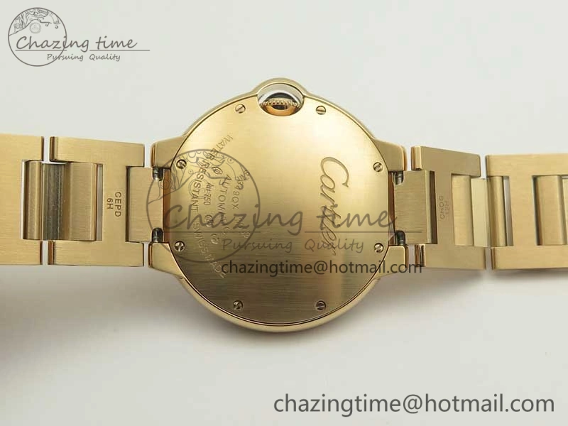 HighQuality Ballon Bleu 36mm RG V6F 1:1 Best Edition Pink MOP Dial Crystal Bezel on RG Bracelet SEIKO NH05A 10704