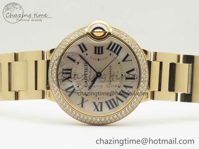 HighQuality Ballon Bleu 36mm RG V6F 1:1 Best Edition Pink MOP Dial Crystal Bezel on RG Bracelet SEIKO NH05A 10704