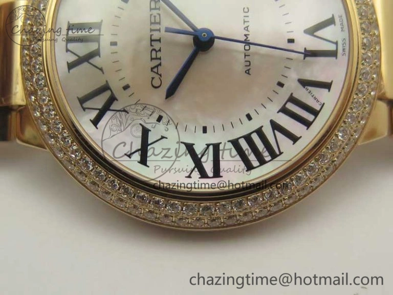 HighQuality Ballon Bleu 36mm RG V6F 1:1 Best Edition Pink MOP Dial Crystal Bezel on RG Bracelet SEIKO NH05A 10704