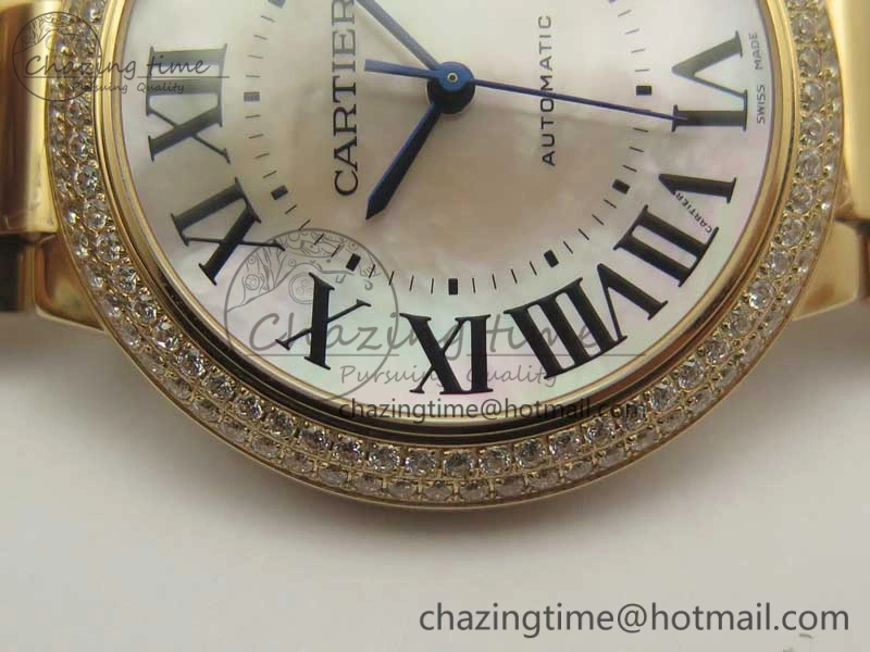 HighQuality Ballon Bleu 36mm RG V6F 1:1 Best Edition Pink MOP Dial Crystal Bezel on RG Bracelet SEIKO NH05A 10704