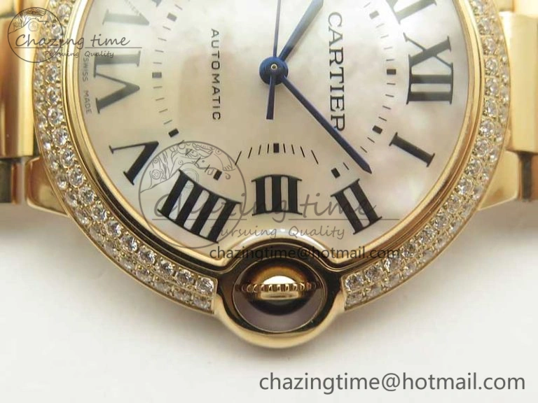HighQuality Ballon Bleu 36mm RG V6F 1:1 Best Edition Pink MOP Dial Crystal Bezel on RG Bracelet SEIKO NH05A 10704