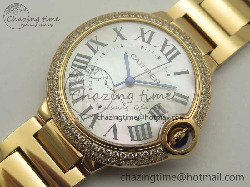 HighQuality Ballon Bleu 36mm RG V6F 1:1 Best Edition Pink MOP Dial Crystal Bezel on RG Bracelet SEIKO NH05A 10704