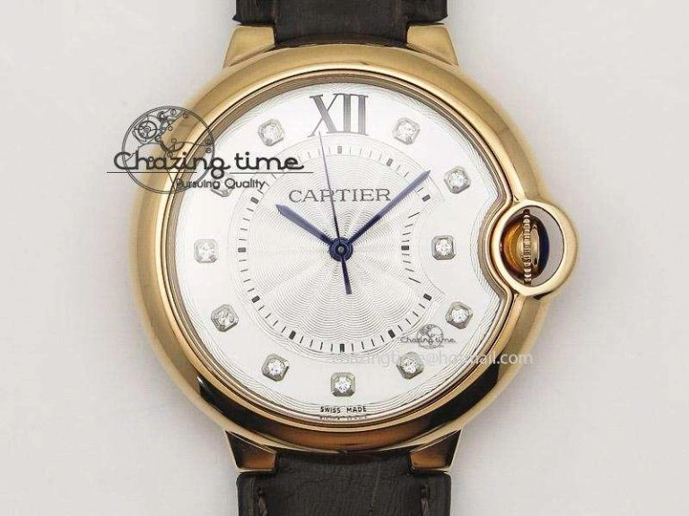 Chic Ballon Bleu 36mm RG V6F White Textured Dial on Dark Brown Leather Strap SEIKO NH05A 6377