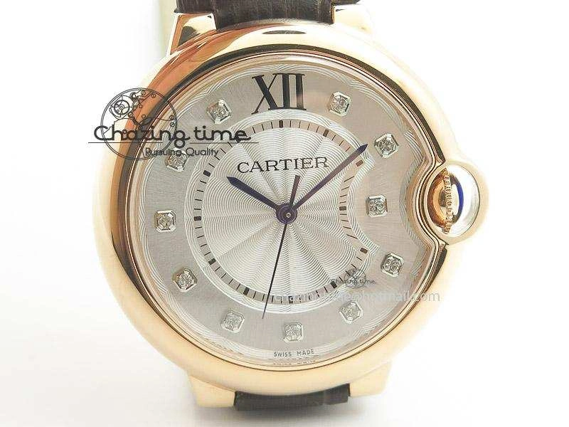 Chic Ballon Bleu 36mm RG V6F White Textured Dial on Dark Brown Leather Strap SEIKO NH05A 6377