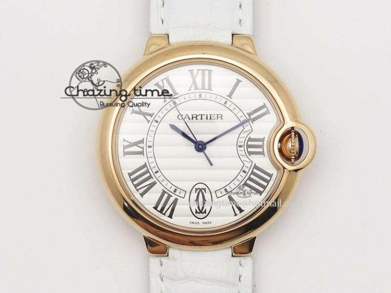 Ballon Bleu 36mm RG V6F White Textured Dial on White Leather Strap SEIKO NH05A ComfortFit 6378