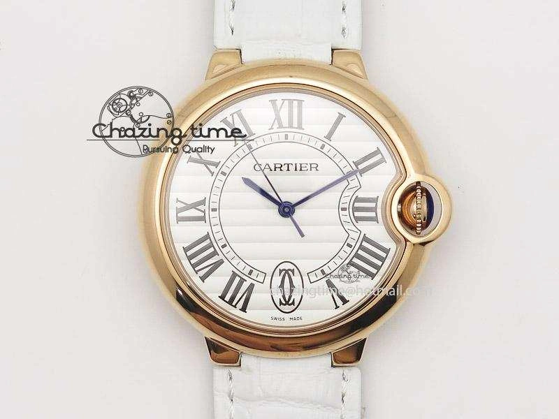 Ballon Bleu 36mm RG V6F White Textured Dial on White Leather Strap SEIKO NH05A ComfortFit 6378