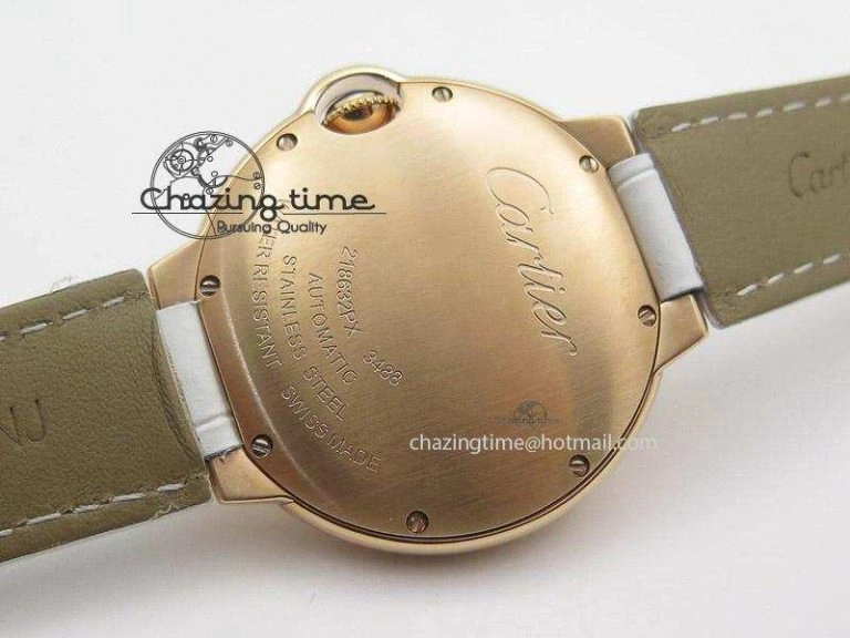 Ballon Bleu 36mm RG V6F White Textured Dial on White Leather Strap SEIKO NH05A ComfortFit 6378