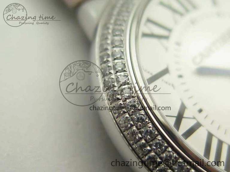 Functional Ballon Bleu 36mm SS V6F 1:1 Best Edition White Dial Diamond Bezel On Leather Strap Quartz 10734