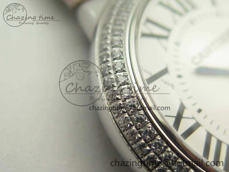 Functional Ballon Bleu 36mm SS V6F 1:1 Best Edition White Dial Diamond Bezel On Leather Strap Quartz 10734