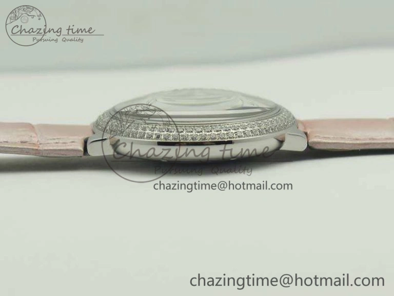Functional Ballon Bleu 36mm SS V6F 1:1 Best Edition White Dial Diamond Bezel On Leather Strap Quartz 10734