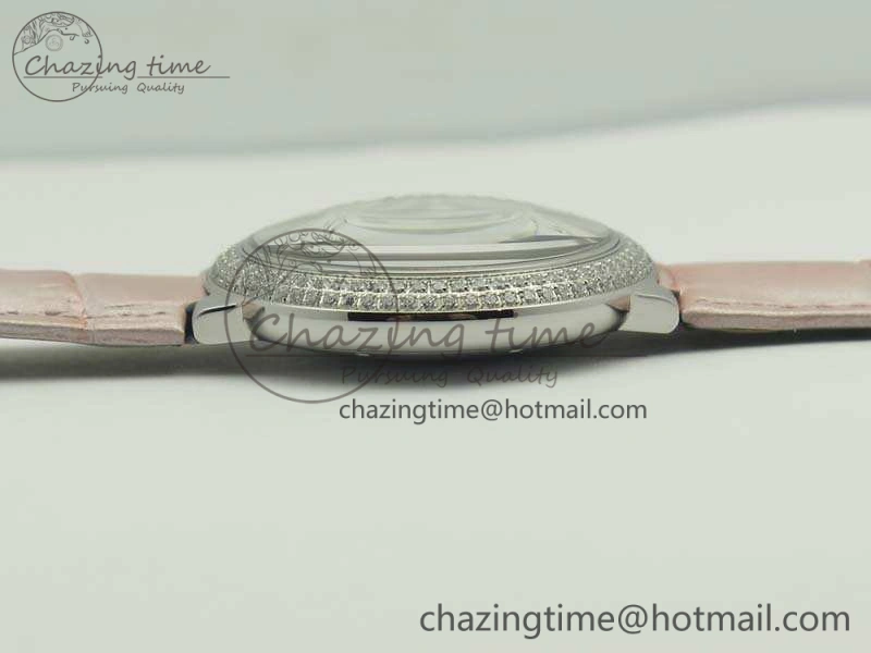 Functional Ballon Bleu 36mm SS V6F 1:1 Best Edition White Dial Diamond Bezel On Leather Strap Quartz 10734
