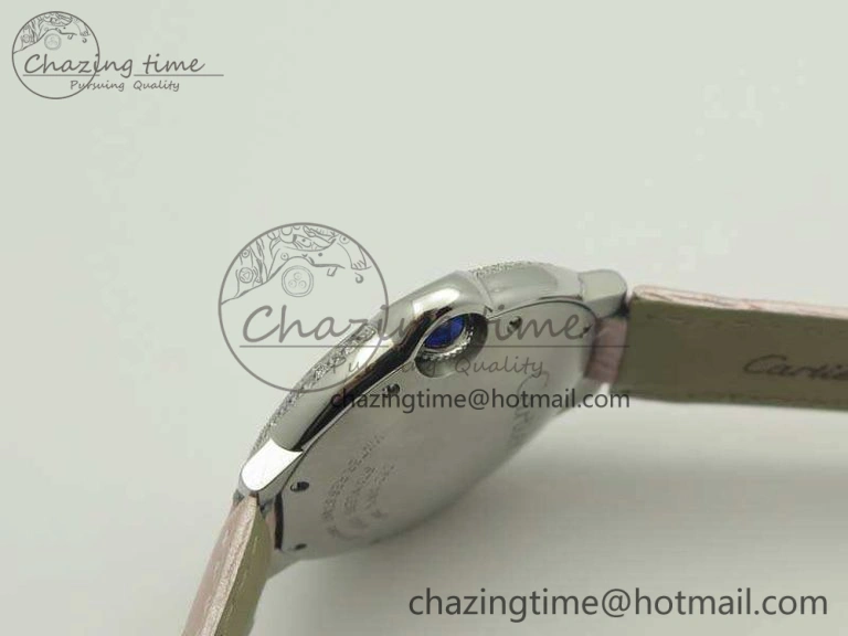 Functional Ballon Bleu 36mm SS V6F 1:1 Best Edition White Dial Diamond Bezel On Leather Strap Quartz 10734