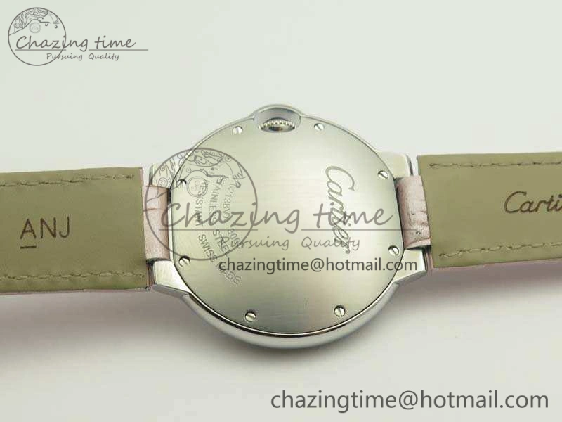 Functional Ballon Bleu 36mm SS V6F 1:1 Best Edition White Dial Diamond Bezel On Leather Strap Quartz 10734