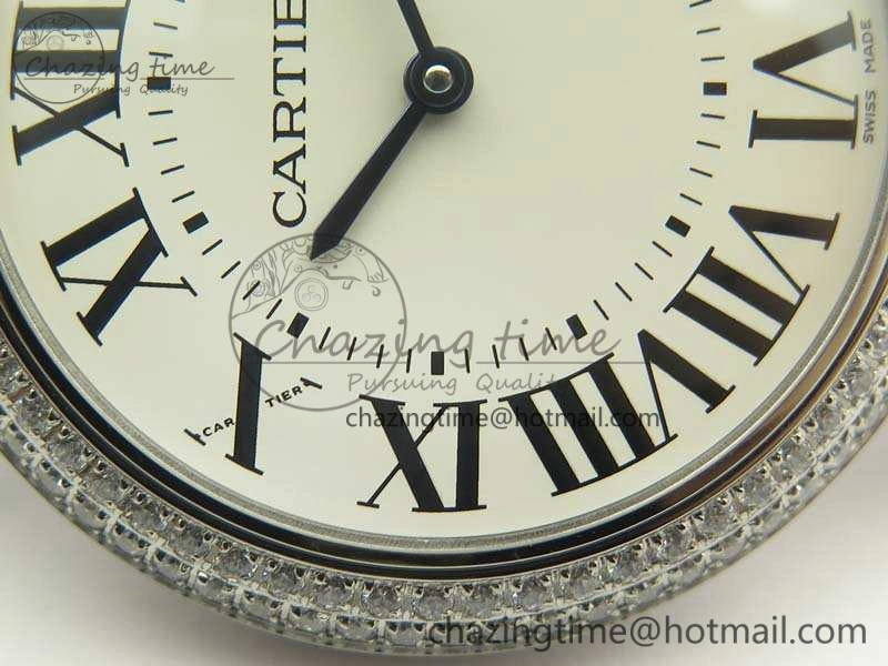 Functional Ballon Bleu 36mm SS V6F 1:1 Best Edition White Dial Diamond Bezel On Leather Strap Quartz 10734