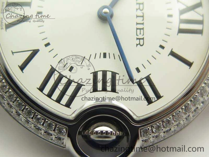 Functional Ballon Bleu 36mm SS V6F 1:1 Best Edition White Dial Diamond Bezel On Leather Strap Quartz 10734