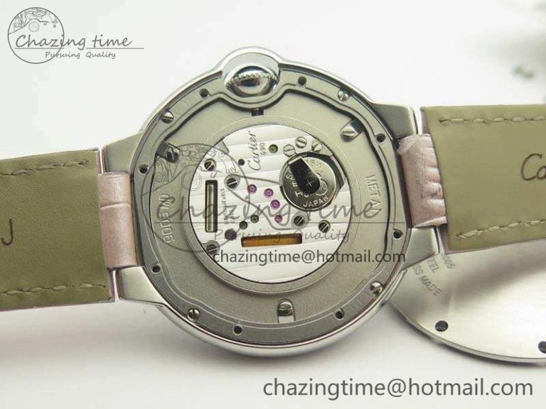 Functional Ballon Bleu 36mm SS V6F 1:1 Best Edition White Dial Diamond Bezel On Leather Strap Quartz 10734