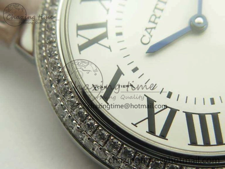 Functional Ballon Bleu 36mm SS V6F 1:1 Best Edition White Dial Diamond Bezel On Leather Strap Quartz 10734