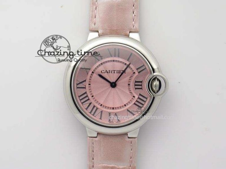 Ballon Bleu 36mm SS V6F Best Edition Pink Textured Dial On Pink Leather Strap Ronda Quartz FashionForward 6344
