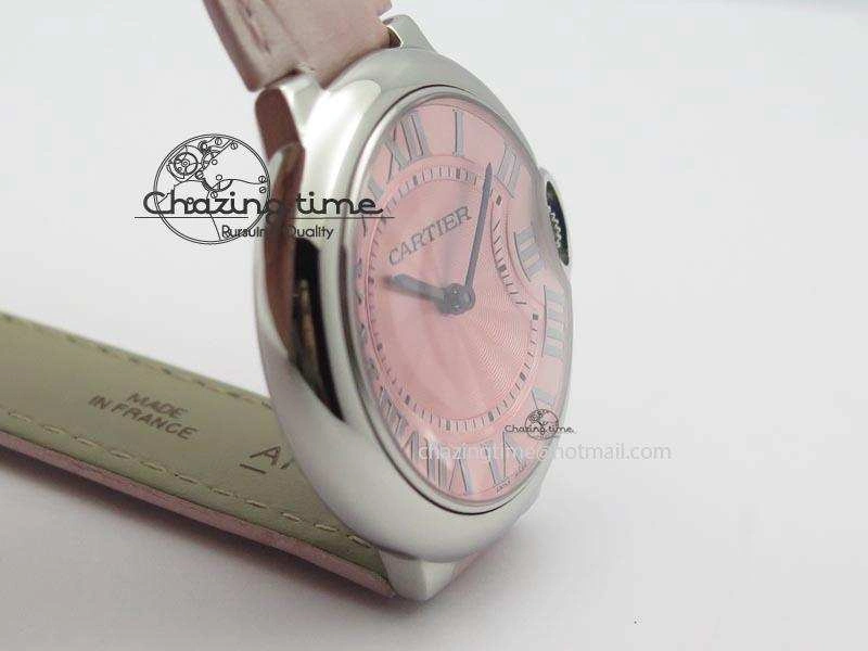 Ballon Bleu 36mm SS V6F Best Edition Pink Textured Dial On Pink Leather Strap Ronda Quartz EasyCare 10784