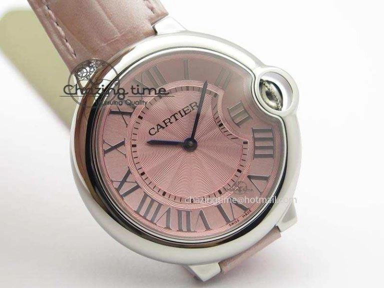 Ballon Bleu 36mm SS V6F Best Edition Pink Textured Dial On Pink Leather Strap Ronda Quartz EasyCare 10784