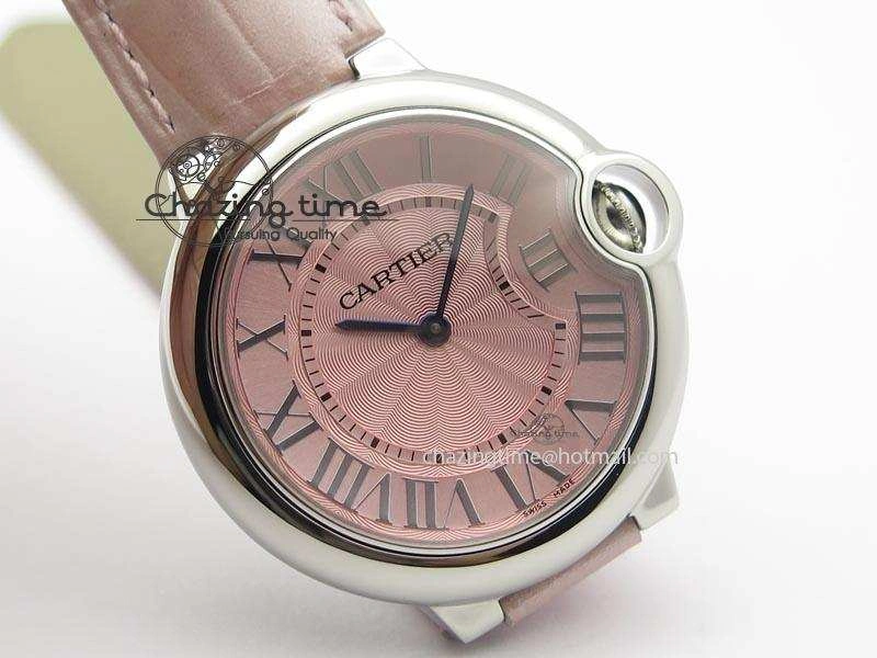 Ballon Bleu 36mm SS V6F Best Edition Pink Textured Dial On Pink Leather Strap Ronda Quartz EasyCare 10784