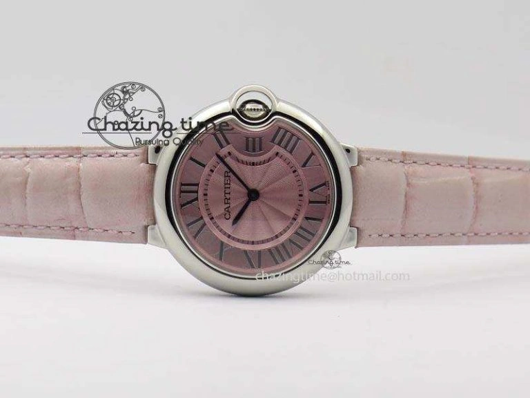 Ballon Bleu 36mm SS V6F Best Edition Pink Textured Dial On Pink Leather Strap Ronda Quartz EasyCare 10784