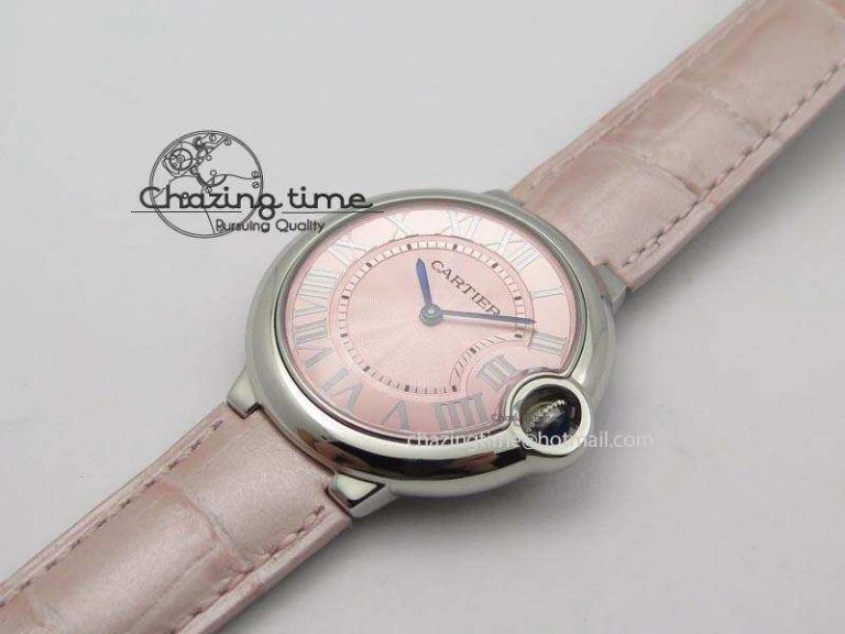 Ballon Bleu 36mm SS V6F Best Edition Pink Textured Dial On Pink Leather Strap Ronda Quartz EasyCare 10784