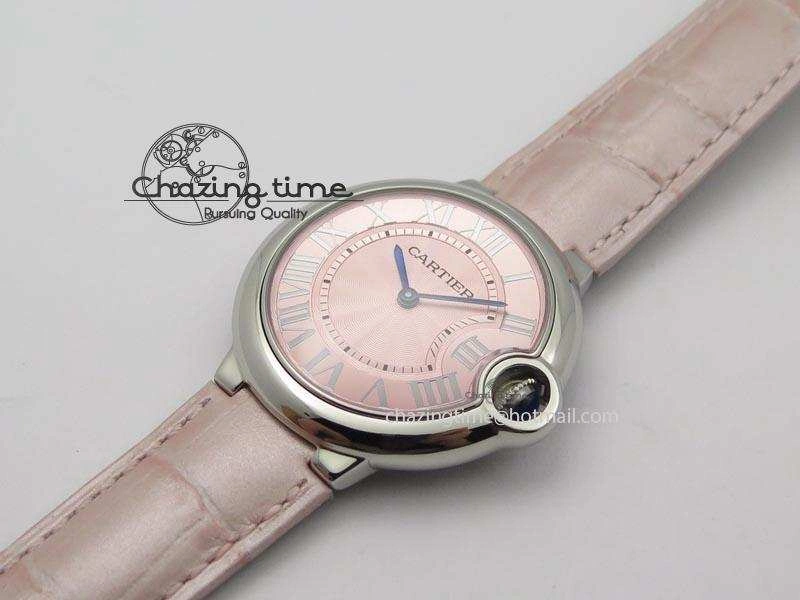 Ballon Bleu 36mm SS V6F Best Edition Pink Textured Dial On Pink Leather Strap Ronda Quartz EasyCare 10784