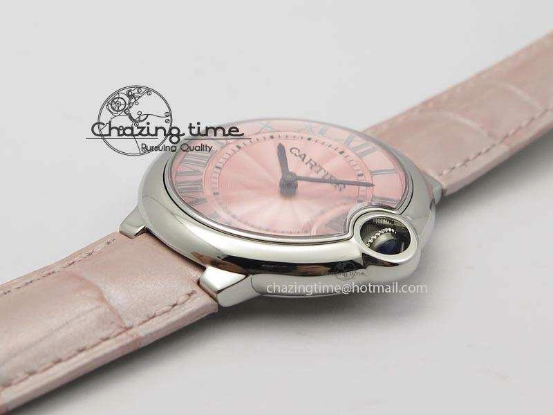 Ballon Bleu 36mm SS V6F Best Edition Pink Textured Dial On Pink Leather Strap Ronda Quartz EasyCare 10784