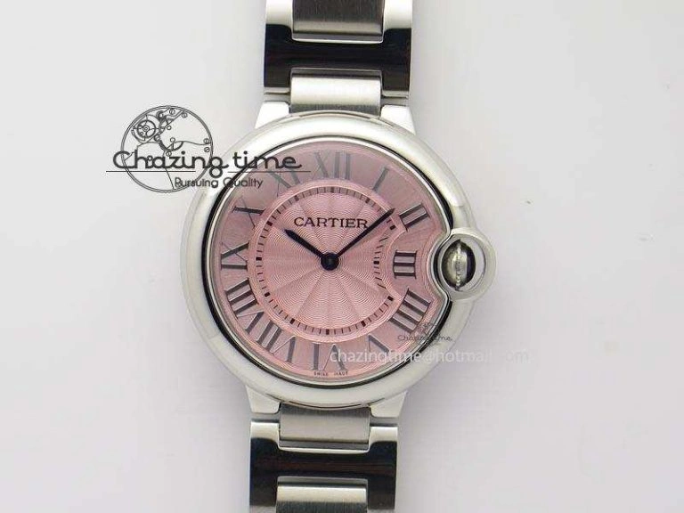 Casual Ballon Bleu 36mm SS V6F Best Edition Pink Textured Dial On SS Bracelet Ronda Quartz 6343