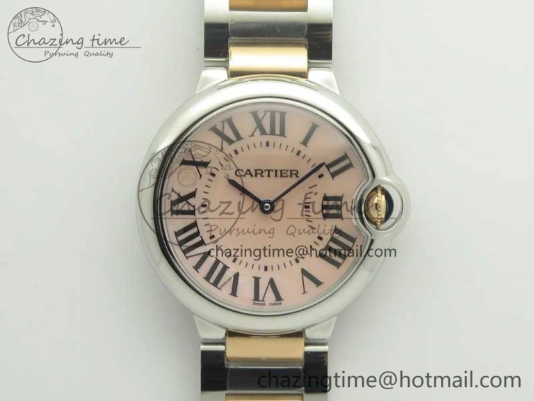 Ballon Bleu 36mm SS RG V6F 1:1 Best Edition White MOP Dial on SS RG Bracelet Ronda Quartz Colorful 6206