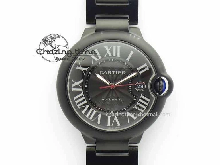 Breathable Ballon Bleu 42mm DLC JF Best Edition Black Dial On DLC Bracelet Miyota 6294