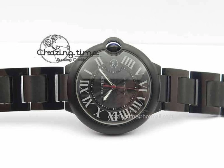 Breathable Ballon Bleu 42mm DLC JF Best Edition Black Dial On DLC Bracelet Miyota 6294