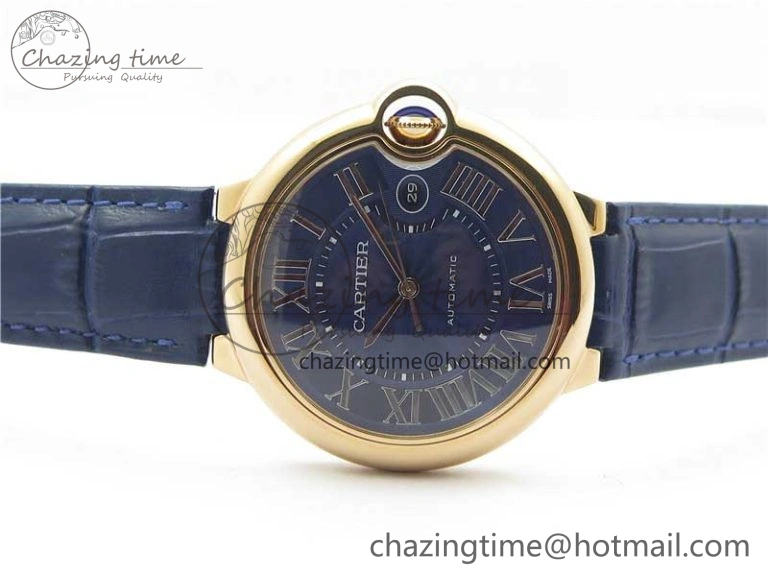Unique Ballon Bleu 42mm RG V6F 1:1 Best Edition Blue Texture Dial on Blue Leather Strap A 6082