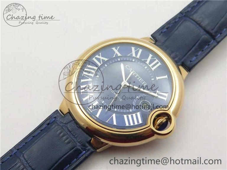 Unique Ballon Bleu 42mm RG V6F 1:1 Best Edition Blue Texture Dial on Blue Leather Strap A 6082