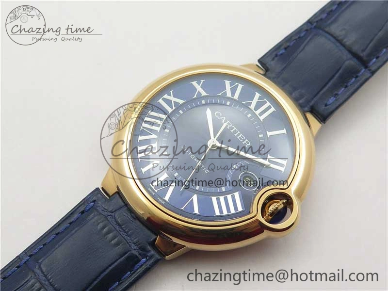 Unique Ballon Bleu 42mm RG V6F 1:1 Best Edition Blue Texture Dial on Blue Leather Strap A 6082