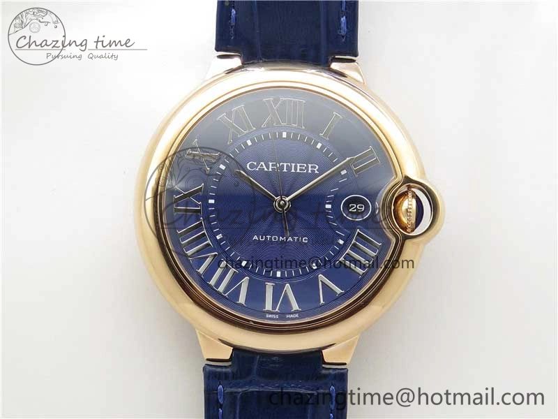 Unique Ballon Bleu 42mm RG V6F 1:1 Best Edition Blue Texture Dial on Blue Leather Strap A 6082