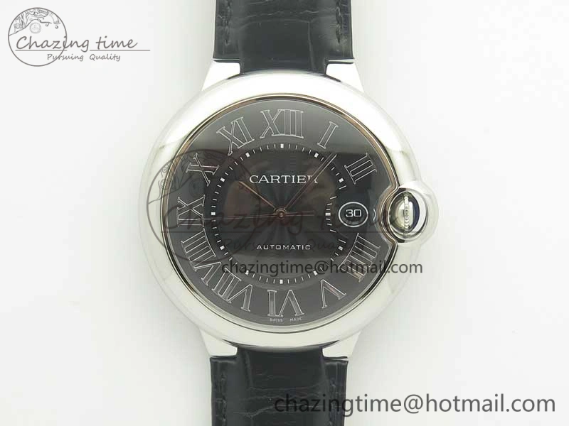 Ballon Bleu 42mm SS AF 1:1 Best Edition Black Texture Dial on Black Crocodile Strap A EyeCatching 6200