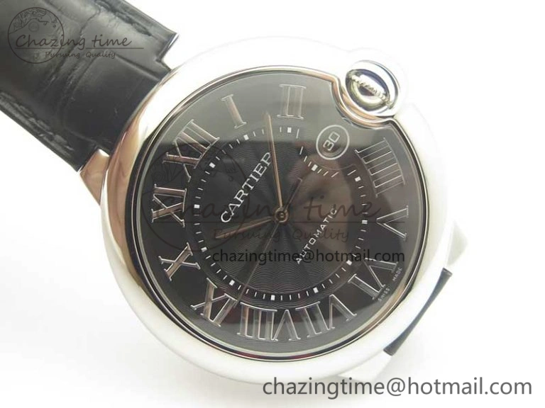 Ballon Bleu 42mm SS AF 1:1 Best Edition Black Texture Dial on Black Crocodile Strap A EyeCatching 6200