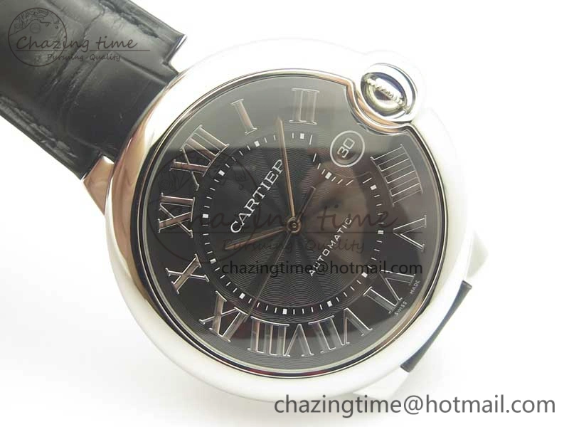 Ballon Bleu 42mm SS AF 1:1 Best Edition Black Texture Dial on Black Crocodile Strap A EyeCatching 6200