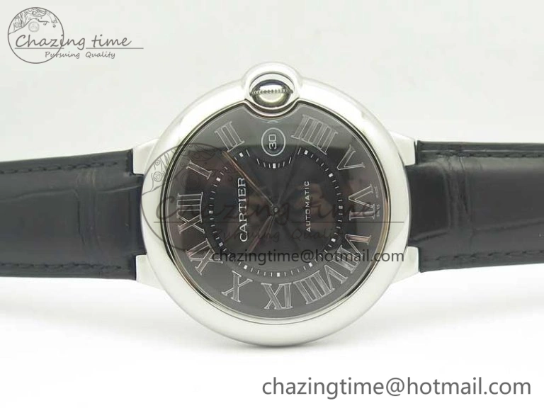 Ballon Bleu 42mm SS AF 1:1 Best Edition Black Texture Dial on Black Crocodile Strap A EyeCatching 6200