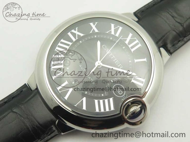 Ballon Bleu 42mm SS AF 1:1 Best Edition Black Texture Dial on Black Crocodile Strap A EyeCatching 6200