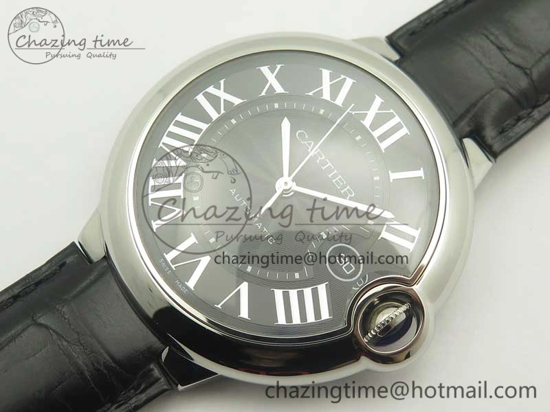 Ballon Bleu 42mm SS AF 1:1 Best Edition Black Texture Dial on Black Crocodile Strap A EyeCatching 6200