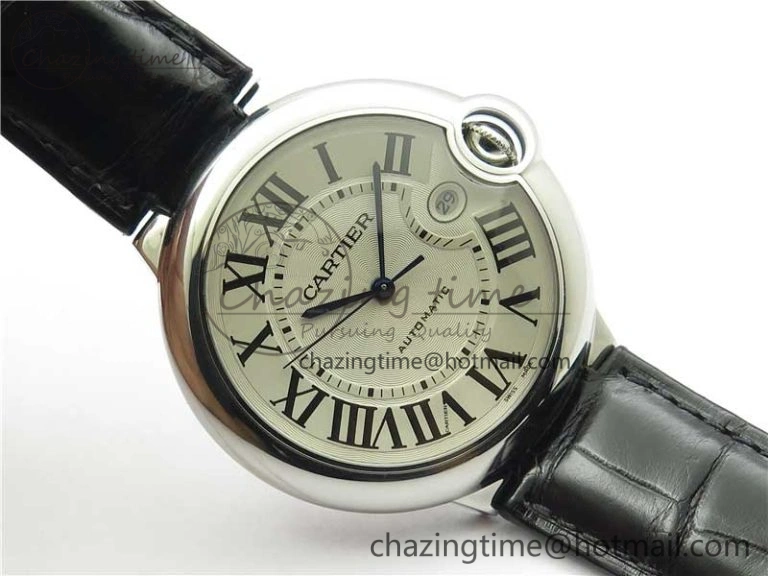 EasyMatch Ballon Bleu 42mm SS AF 1:1 Best Edition White Texture Dial on Black Croco Strap A 6088