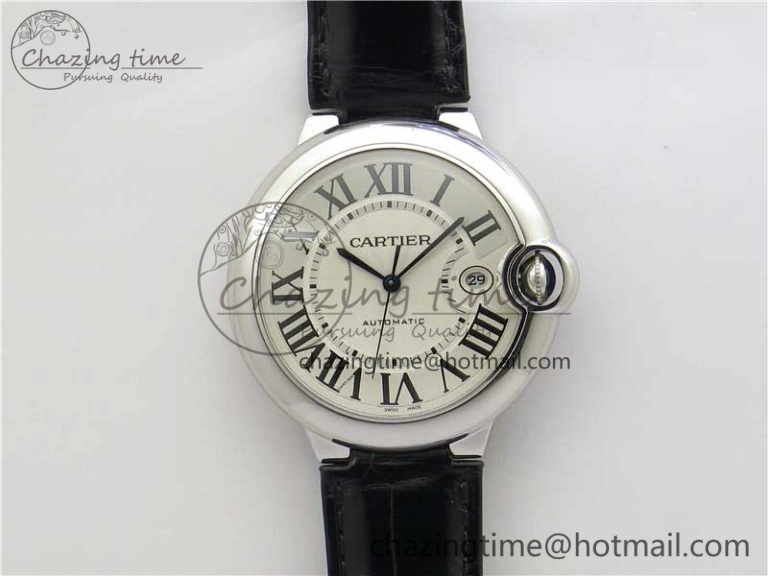 EasyMatch Ballon Bleu 42mm SS AF 1:1 Best Edition White Texture Dial on Black Croco Strap A 6088
