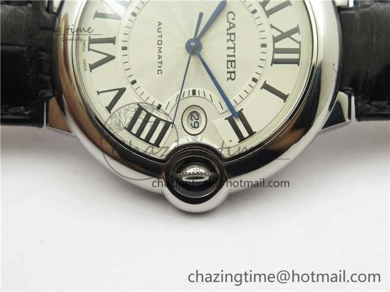 EasyMatch Ballon Bleu 42mm SS AF 1:1 Best Edition White Texture Dial on Black Croco Strap A 6088